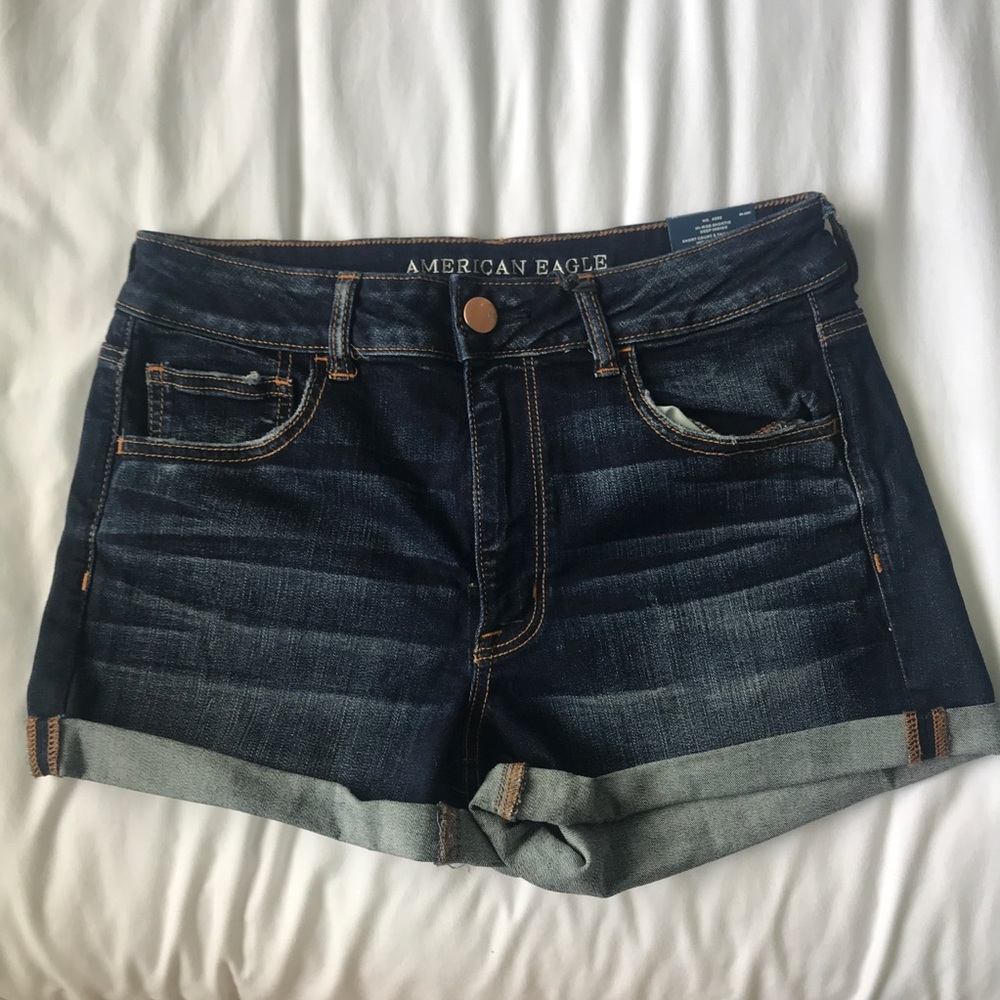 dark wash high waisted denim shorts